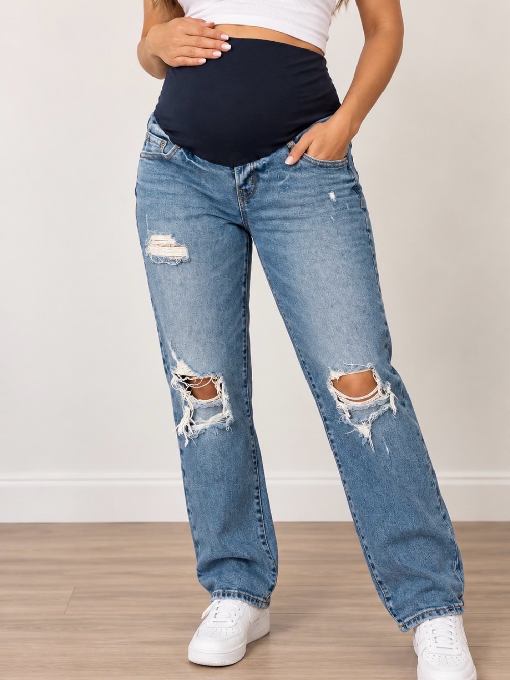 Old Navy Light Blue Distressed Maternity Boyfriend Jeans